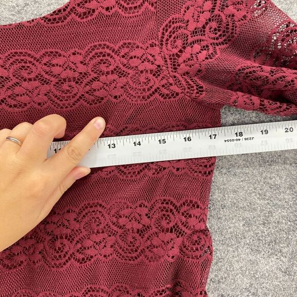 GB Blouse Women S Small Red Striped Crochet Lined 3/4 Sleeve Round Neck Casual - Picture 6 of 8